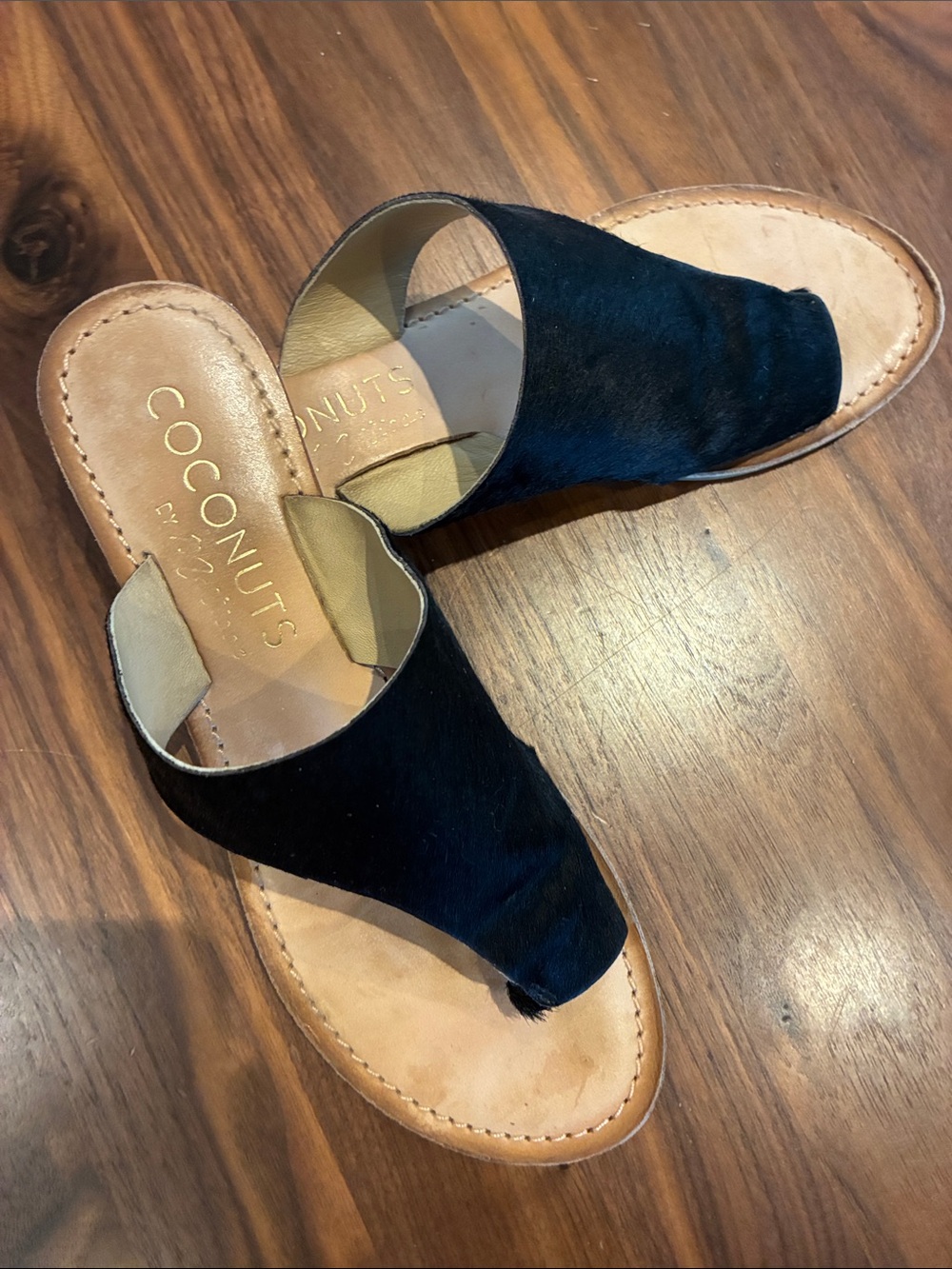 Coconuts by Matisse Black Fur Toe-Post Slide Sandals